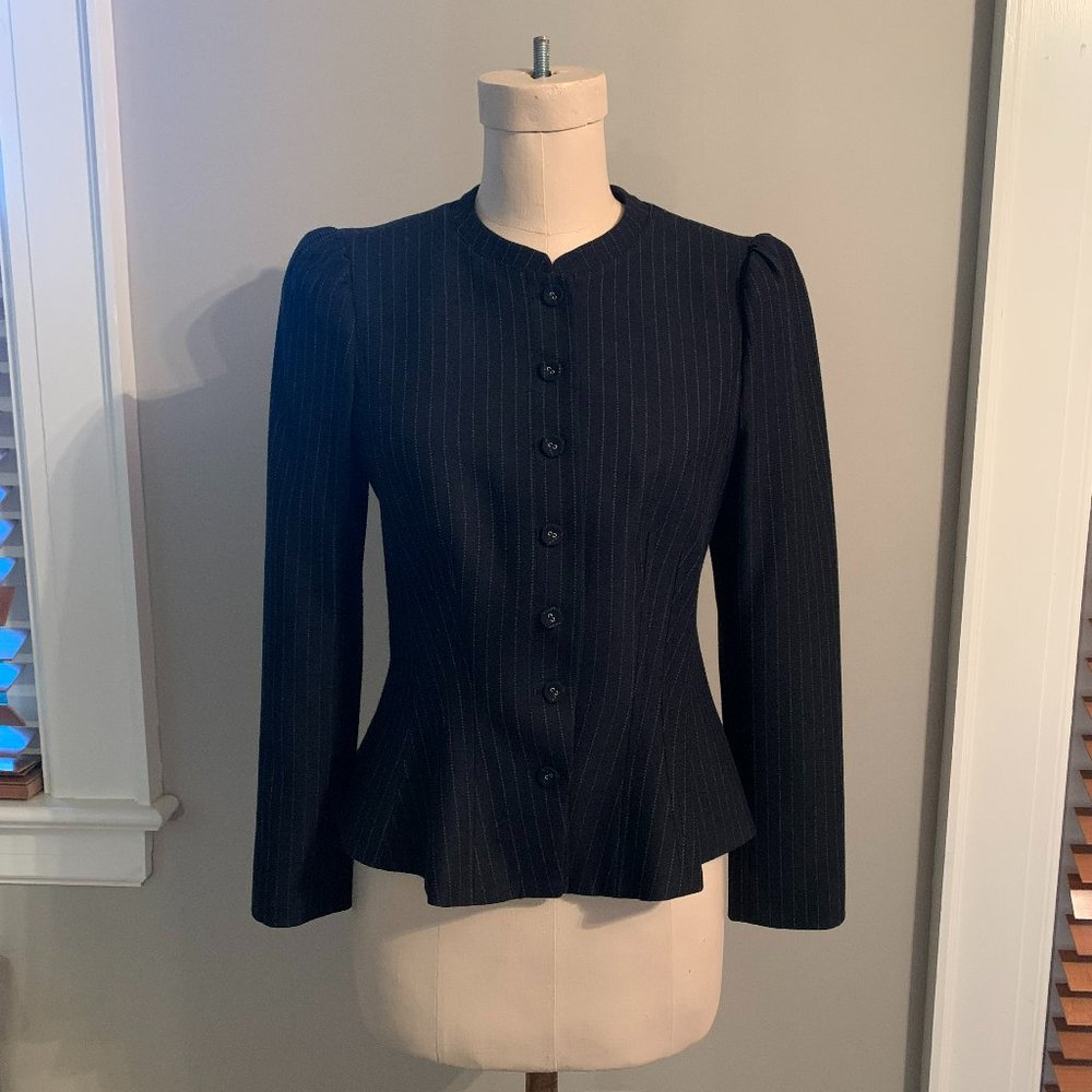 Rebecca Taylor Black Pinstripe Peplum Blazer